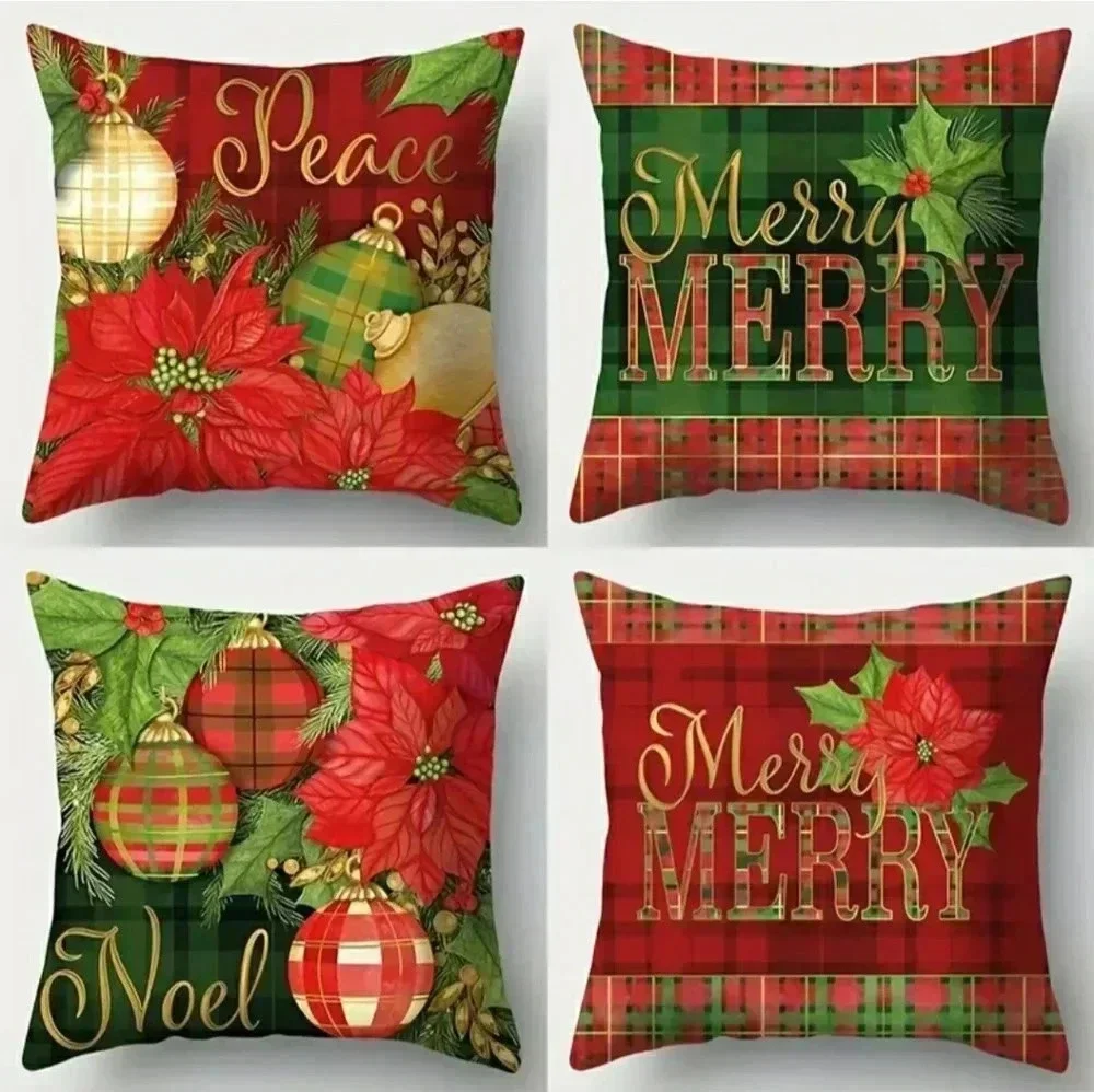 Red Green Christmas Holiday Accent Pillow Covers Set Of 4 New